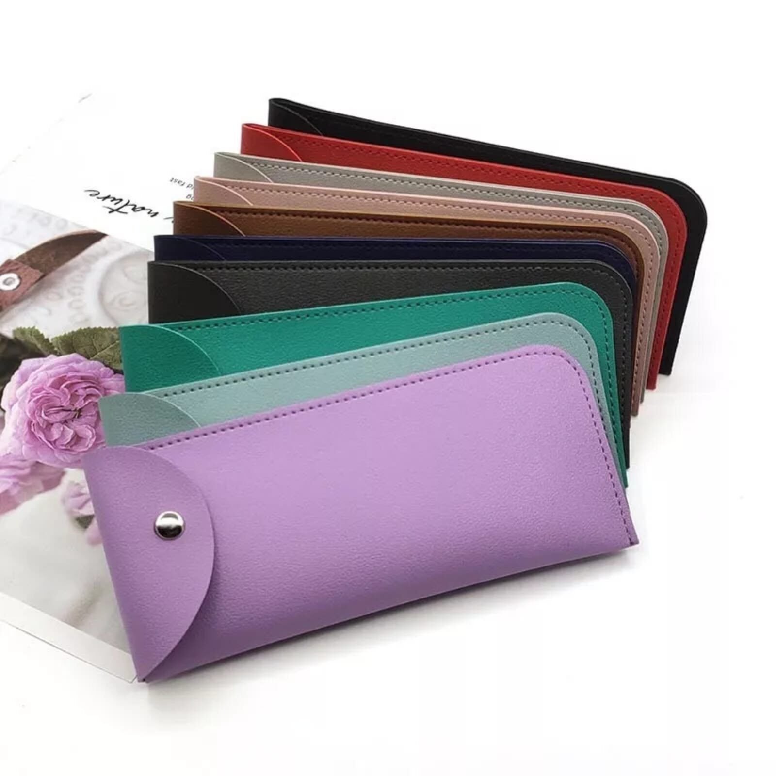 Pu Leather Glasses Pouch Case Snap Closure Soft Sunglasses Reading Glasses Holder